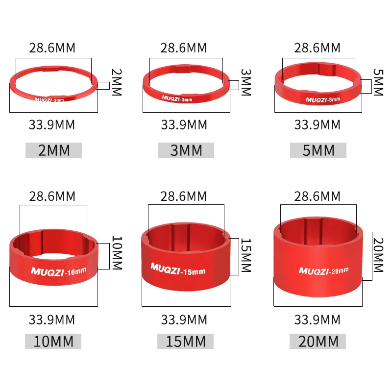 Headset Washer 11PCS 2/3/5/10/15/20mm Aluminium Alloy Washer 28.6mm Fork Tube Spacer MTB Stem Spacer Bicycle Accessories
