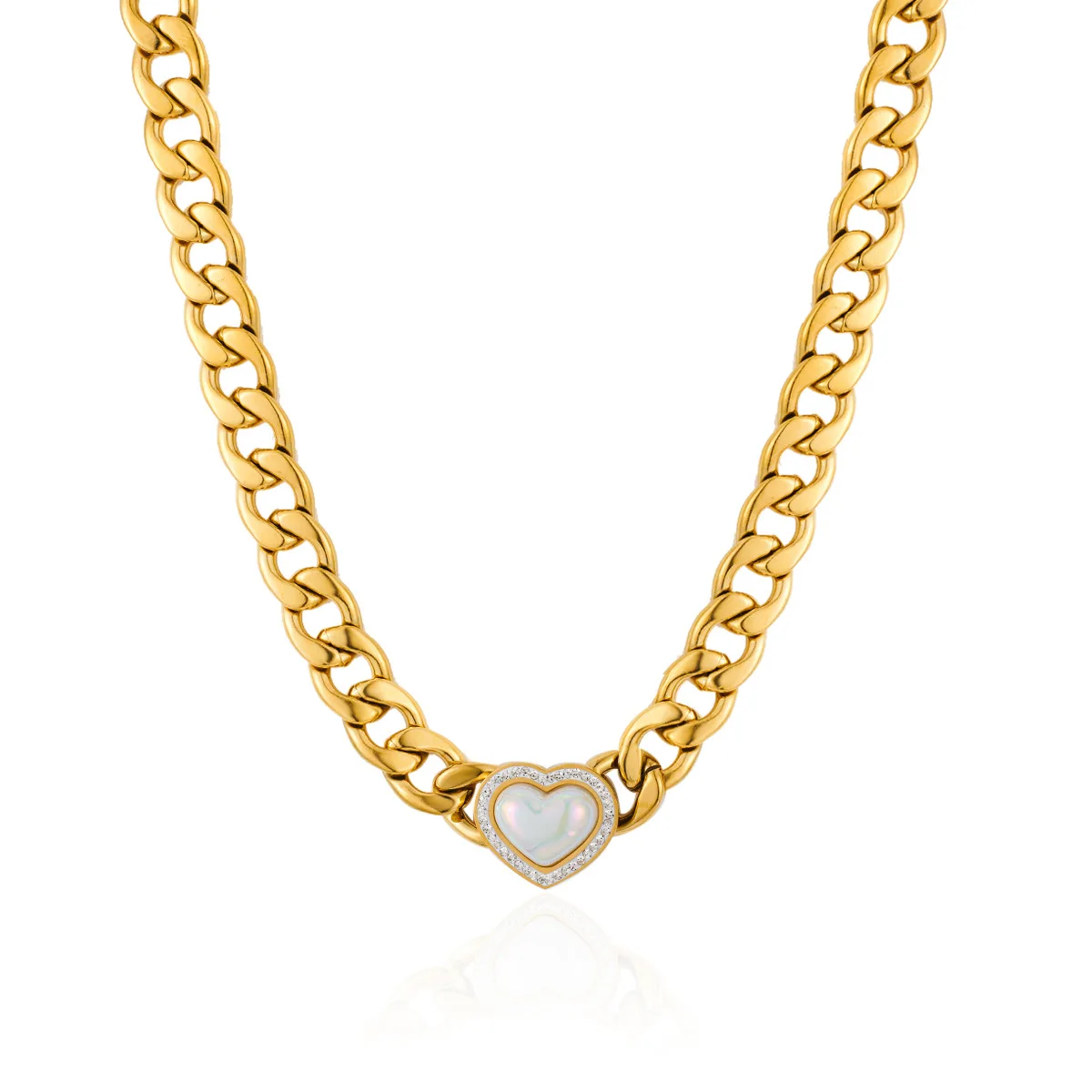 Chic Fashion Stainless Steel Natural Shell Heart Charm Necklace Bohemia Chain Jewelry For Women 1