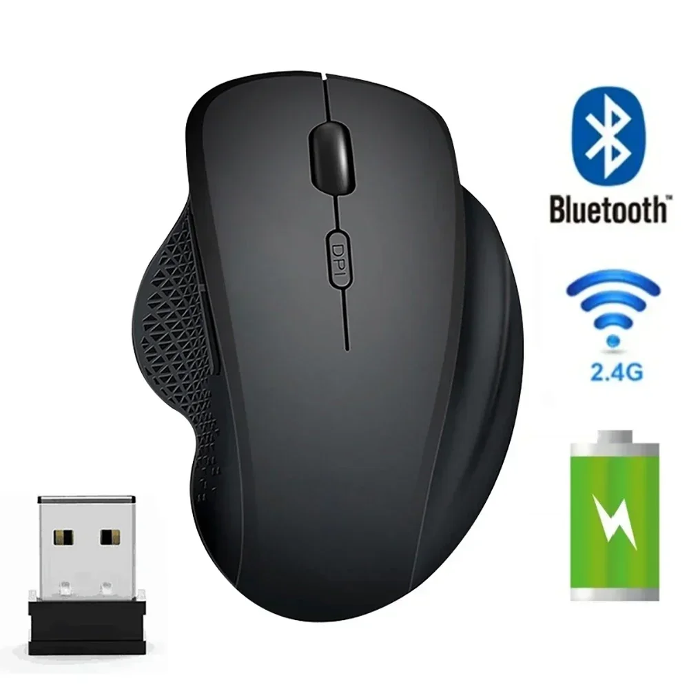 무선 마우스 인체공학적 컴퓨터 마우스 USB 수신기가 있는 PC 광학 마우스 6버튼 2.4Ghz 무선 마우스 1600 DPI 노트북용