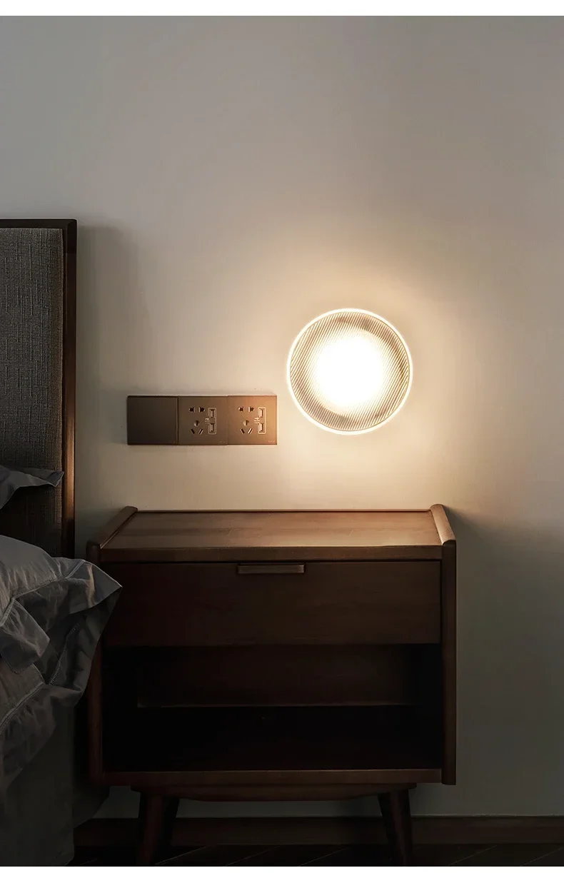 Nordic circular wall lamp in bedroom interior