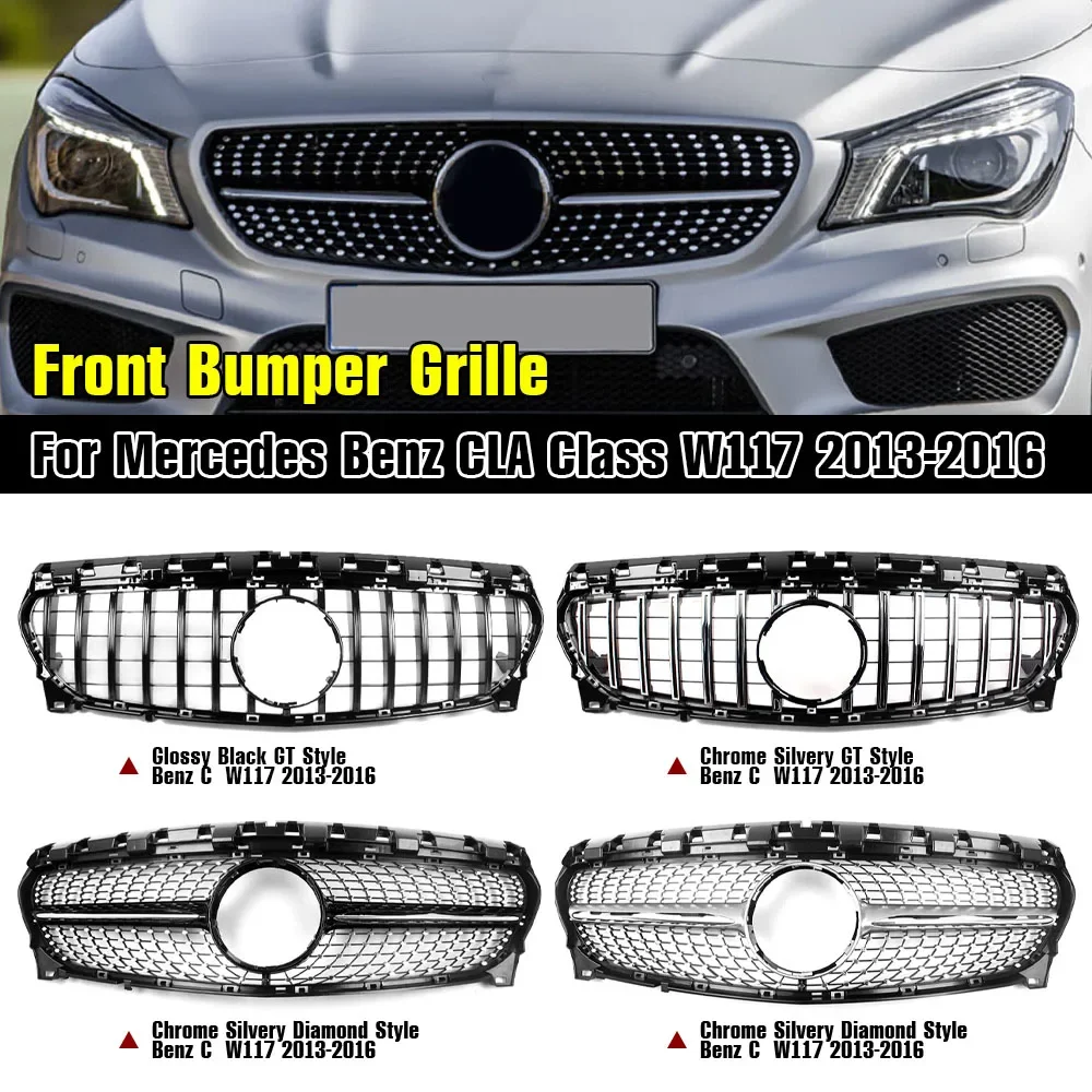 

For Mercedes Benz CLA Class W117 2013-2016 Front Bumper Grille Sport Racing Grill GT Style Diamond Facelift ABS Auto Accessories
