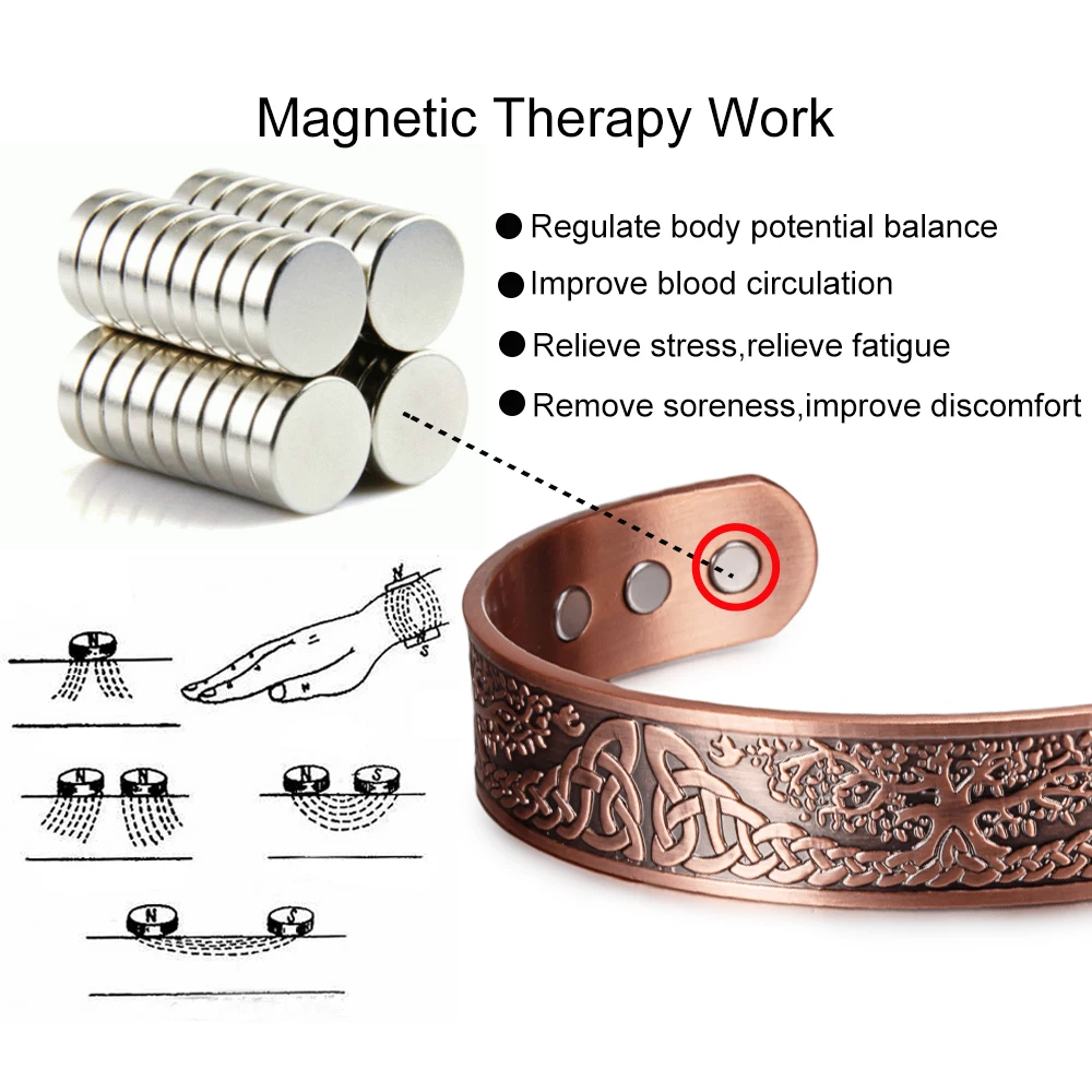 Pure Copper Bracelet Yggdrasil Vintage Knot Magnetic Therapy 15mm Adjustable High Magnets Bangles Resizable Jewelry Men