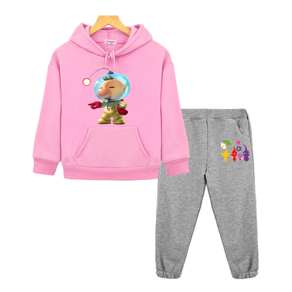 

Pikmin Print Hoodies Fleece sweatshirt boys girls Hooded Sets Autumn pullover anime hoodie 2PS Top+ Pants kids boutique clothes