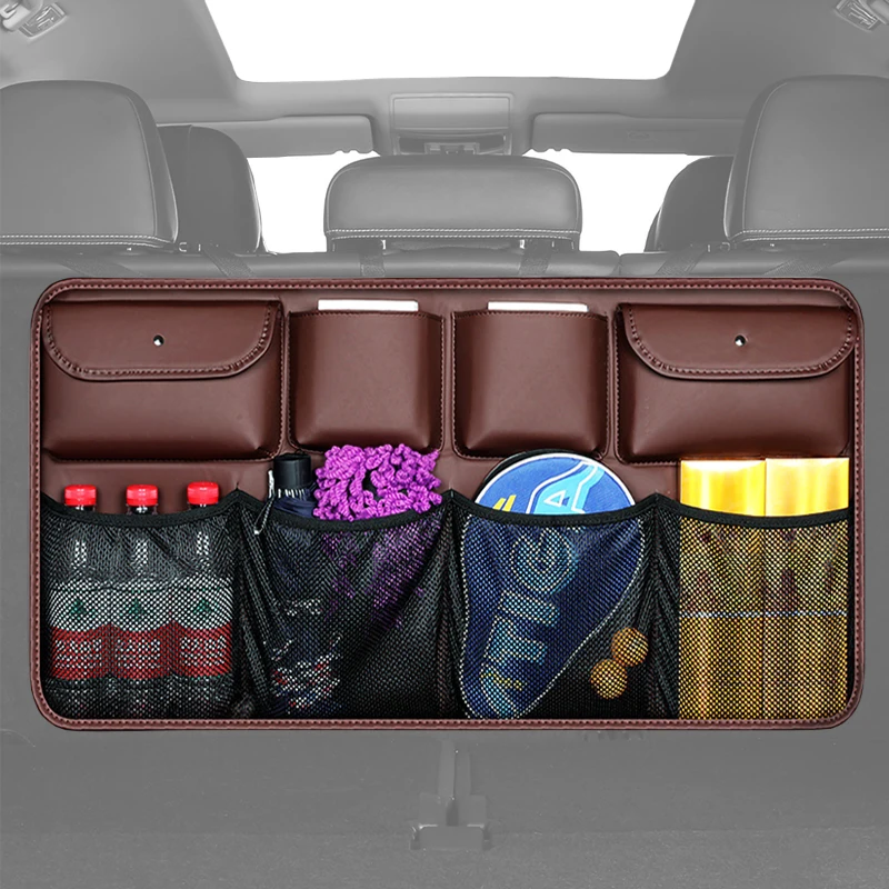 

Leather Material Car Organizer High Capacity Automobile Backseat Storage Bag Multi-use Stowing Tidying Car Trunk Organizers
