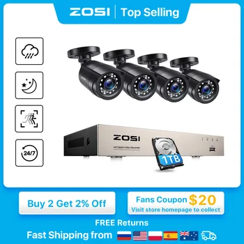ZOSI-Sistema CCTV de 8 canales 1080P para exteriores, 5MP Lite Video DVR con cámara de seguridad de 4 / 8pcs 2MP Sistema de videovigilancia para el hogar día / noche