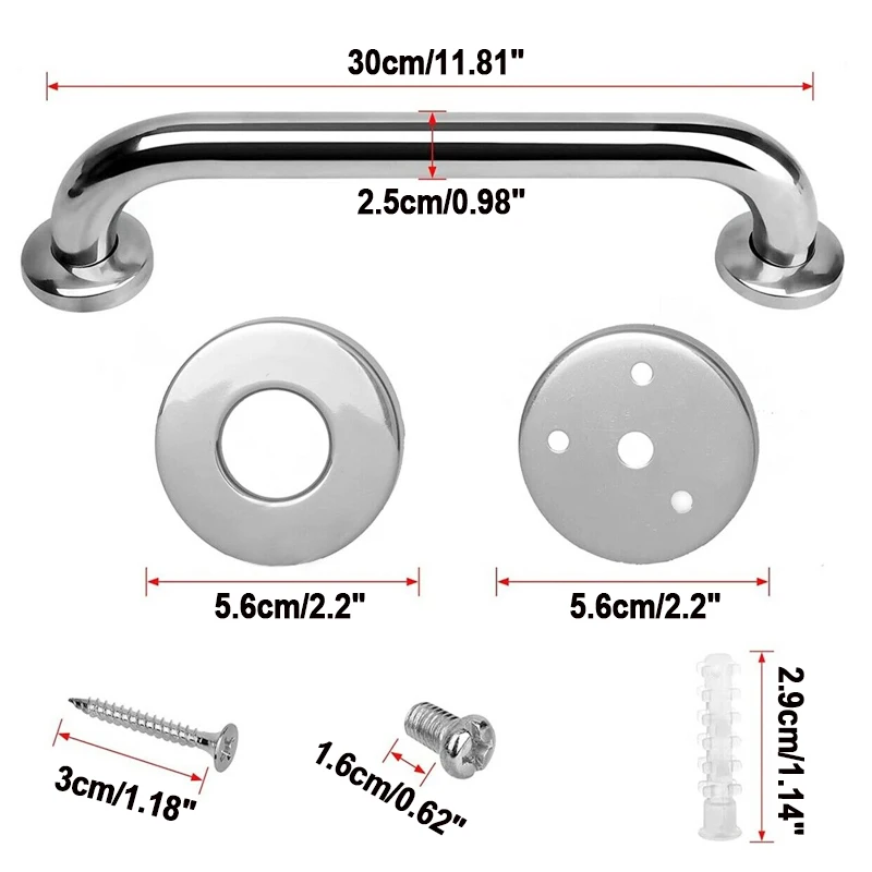 Stainless Steel Grab Bar 2Pcs Bathtub And Shower Barrier-free Safety Railings Elderly Disabled Anti-slip Handles Bathroom Tools