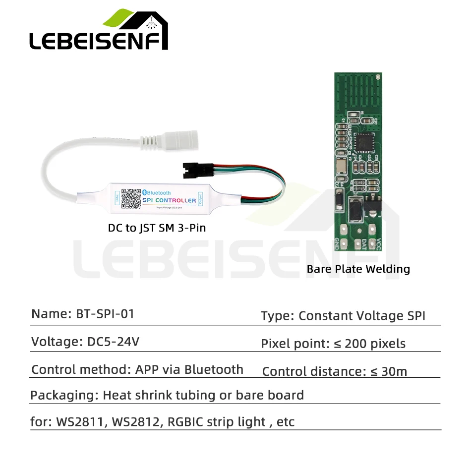Фото Миниатюрный светодиодный контроллер SPI с Bluetooth, 5-24 В постоянного тока, 200 пикселей, регулятор сигнала, умное управление через приложение для RGB IC WS2811 WS2812B, светодиодные ленты №2