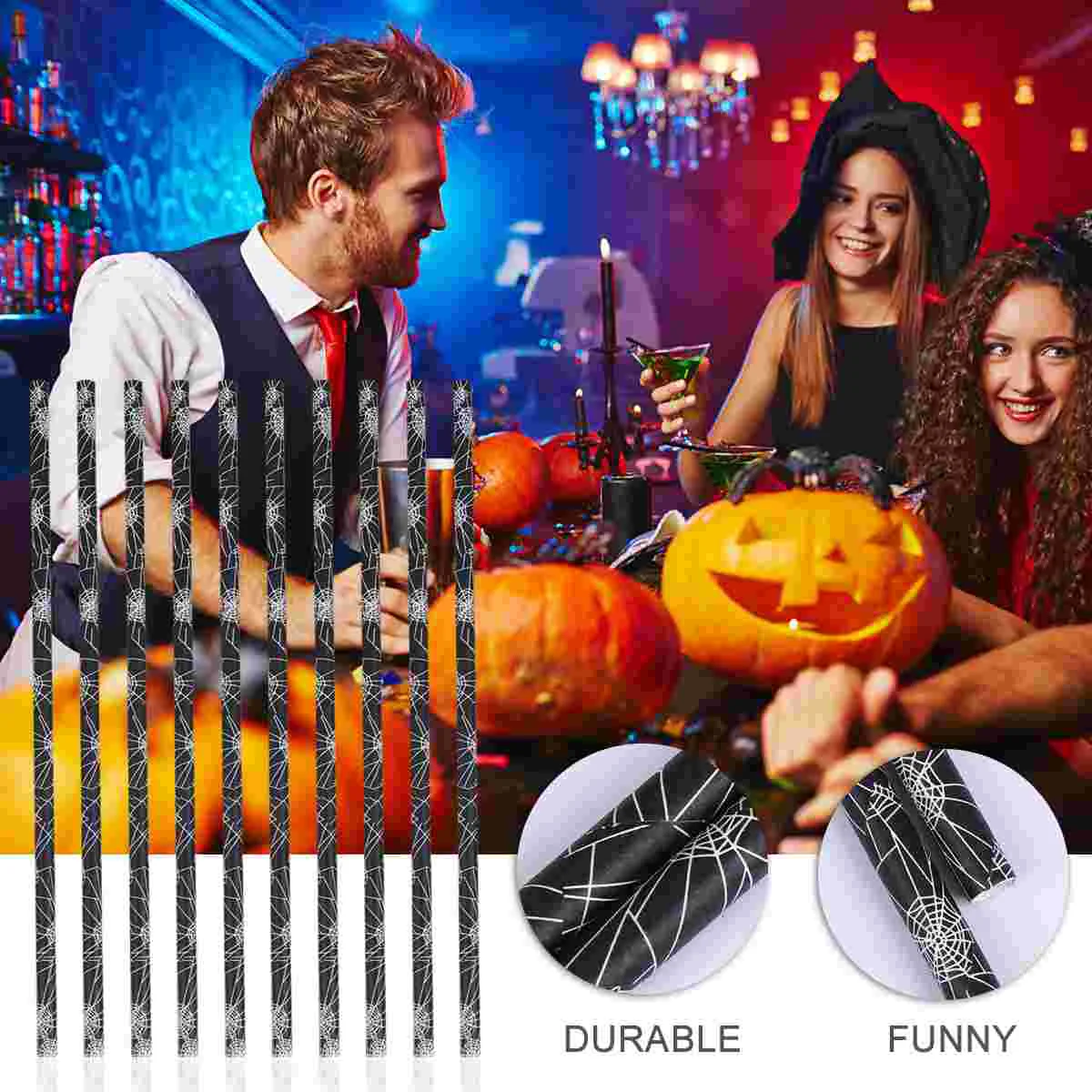 50 Pcs Halloween Straws Party Decorations for Cocktails Themed Drinking Paper Disposable Drinks Kraft Iced Coffee