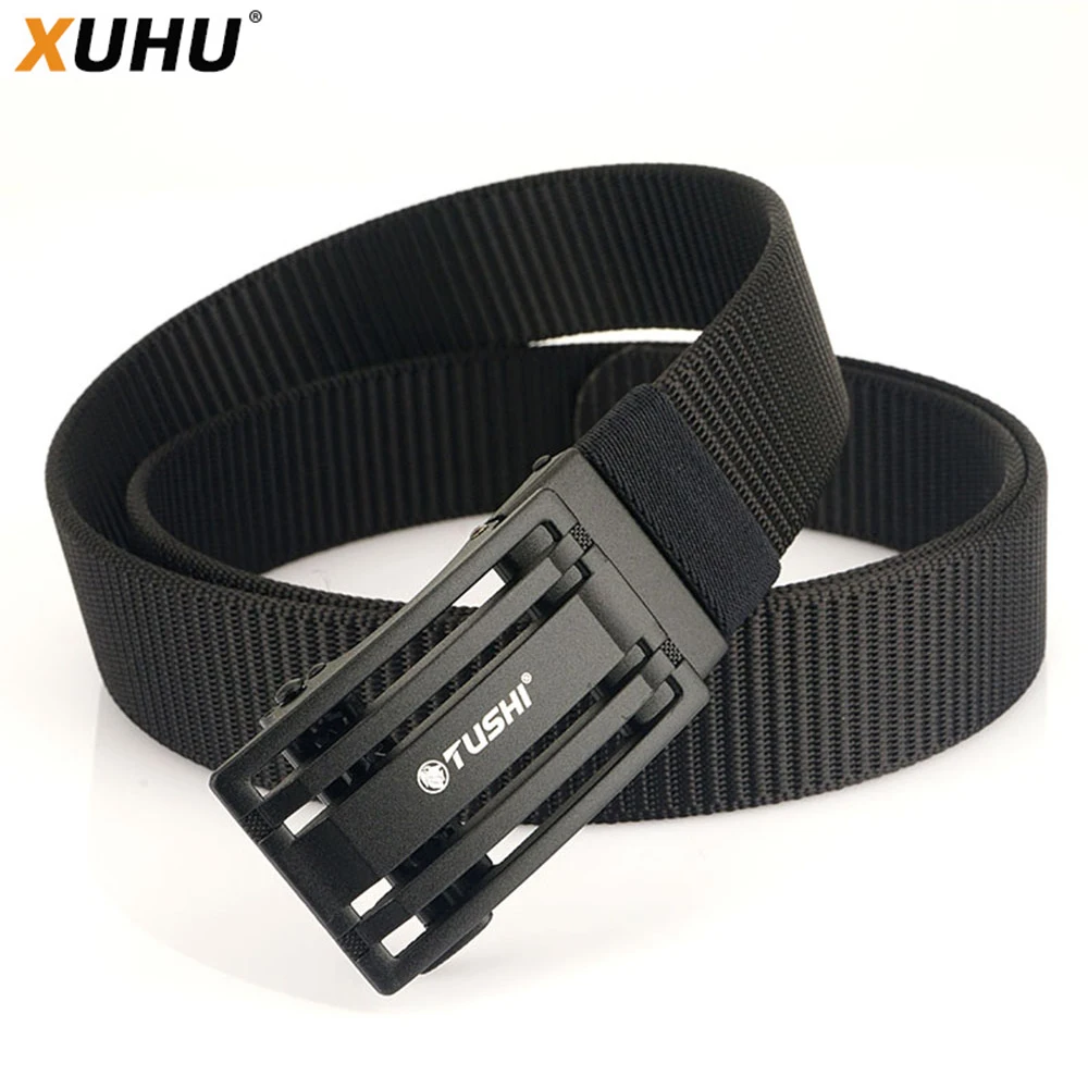 XUHU Nylon Belt for Men's Alloy Buckle Canvas Belt Outdoor Training with Tactical Automatic ratchet Belts golf Casual Cinturones