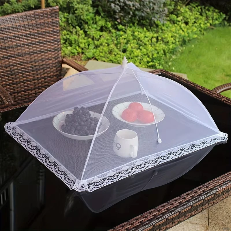 1/2pcs White fly-proof vegetable cover folding mesh food cover mosquito-proof table cover home cooking cover