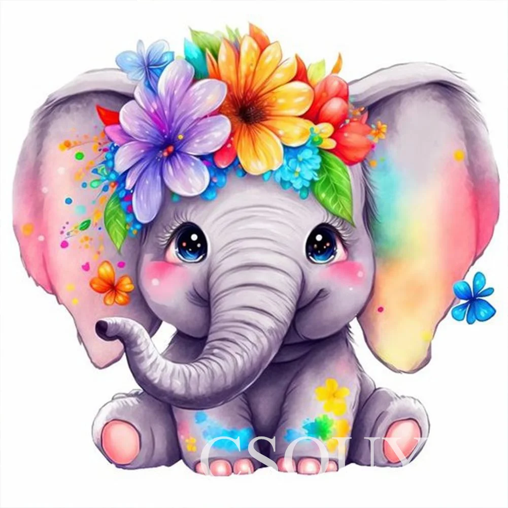 

Crystal Full Square AB Diy Diamond Painting Cross Stitch Elephant Flowers 5D Crystal Mosaic Embroider Needlwork Rhinestones Home