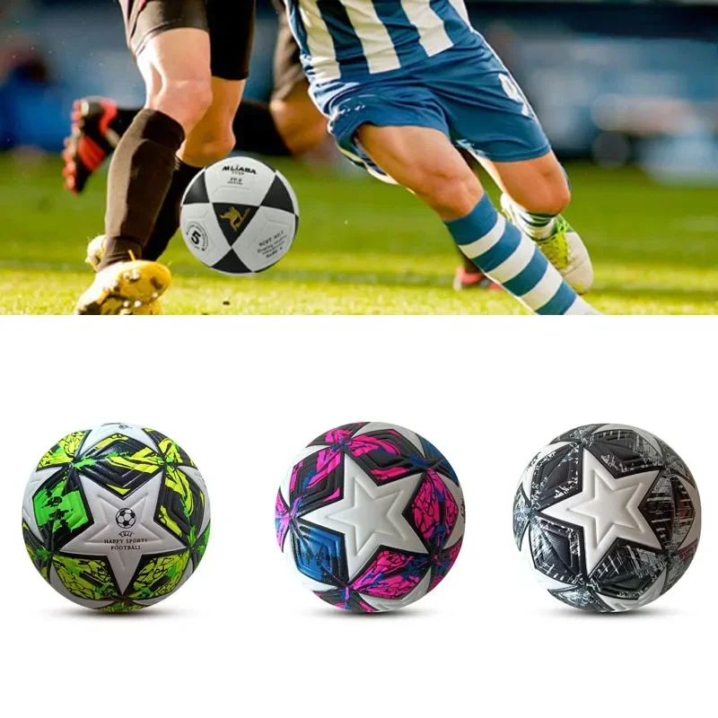 Champions League Star Series Size 5 Football PU Leather Match Outdoor Sports Ball for Adults Training Games Durable