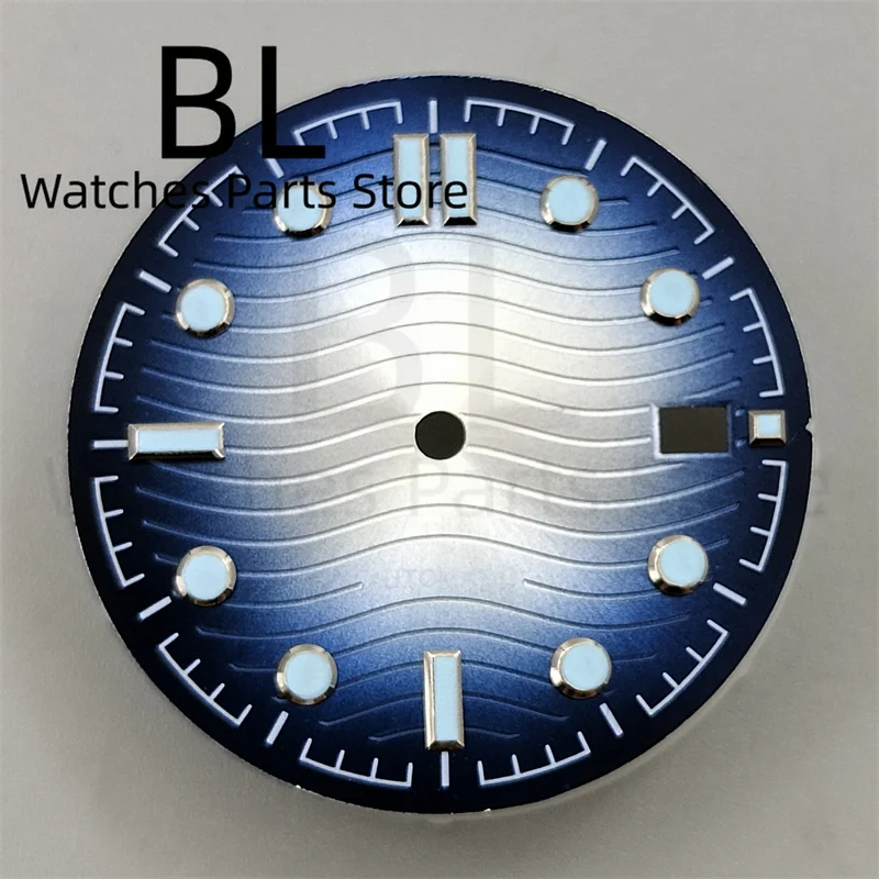 BLIGER 자동 기계식 시계 케이스 날짜 창, 31mm 웨이브 시계 다이얼, 그라데이션 선머 블루, 야광 그린, 41mm NH35