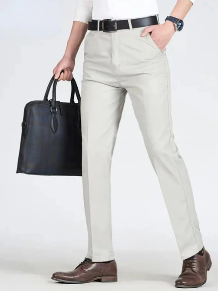 Herren 100% Baumwolle Sommer Dünne Hosen Herbst Anzug Hose Hosen Hohe Taille Gerade Lose Bland Solide Business Casual Hosen Gozbkf