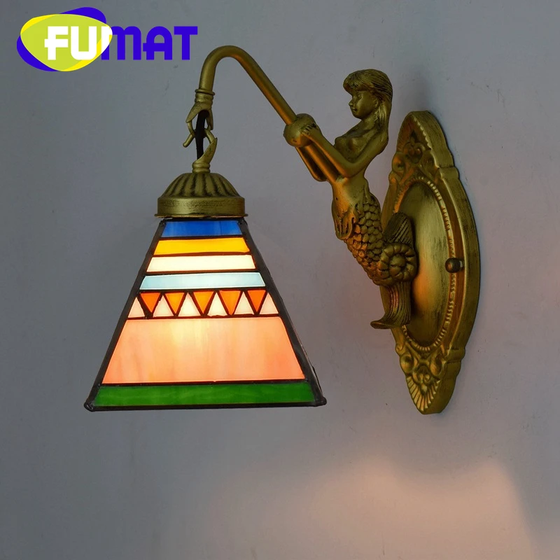 

FUMAT Tiffany style colored glass beauty sconce light pyramid wall lamp for living room dining room bedroom corridor LED decor