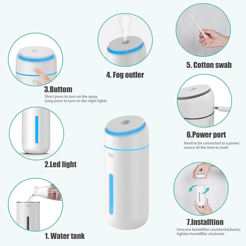 Small Cool Mist Humidifiers For Bedroom Tiny Home Room Humidifier USB 400ML Travel Mini Portable Personal Desk Car Air Humidifie 2