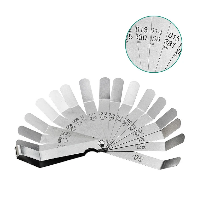 Feeler gauge Metric 0.127-0.508mm feeler thickness gauge 16 blades 0.005-0.020 Inch gap filler gauge measurement engine valve adjustment