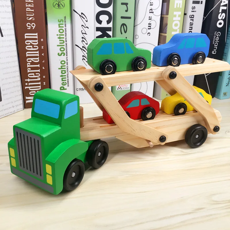 Children Wooden Car Toy Cute Transport Cart + Mini Car Model Early Educational Toys