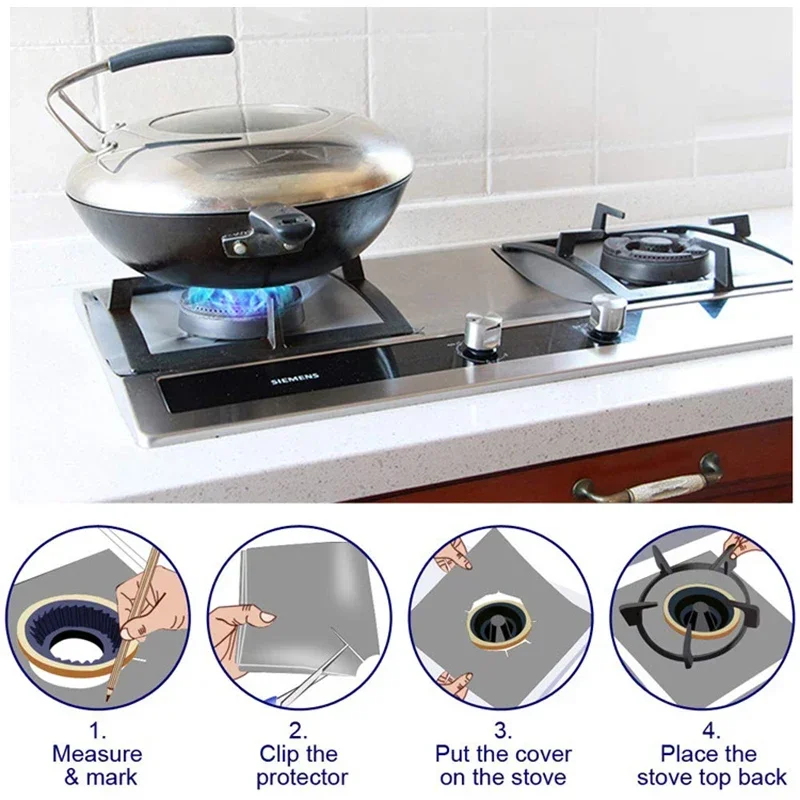 Gas Stove Accessories 4Pcs Gas Stove Oil Pad Non-stick Heat Resistant Gas Stove Protector Double Reusable Cleaning Mat Oil Pad Integrated Kit
