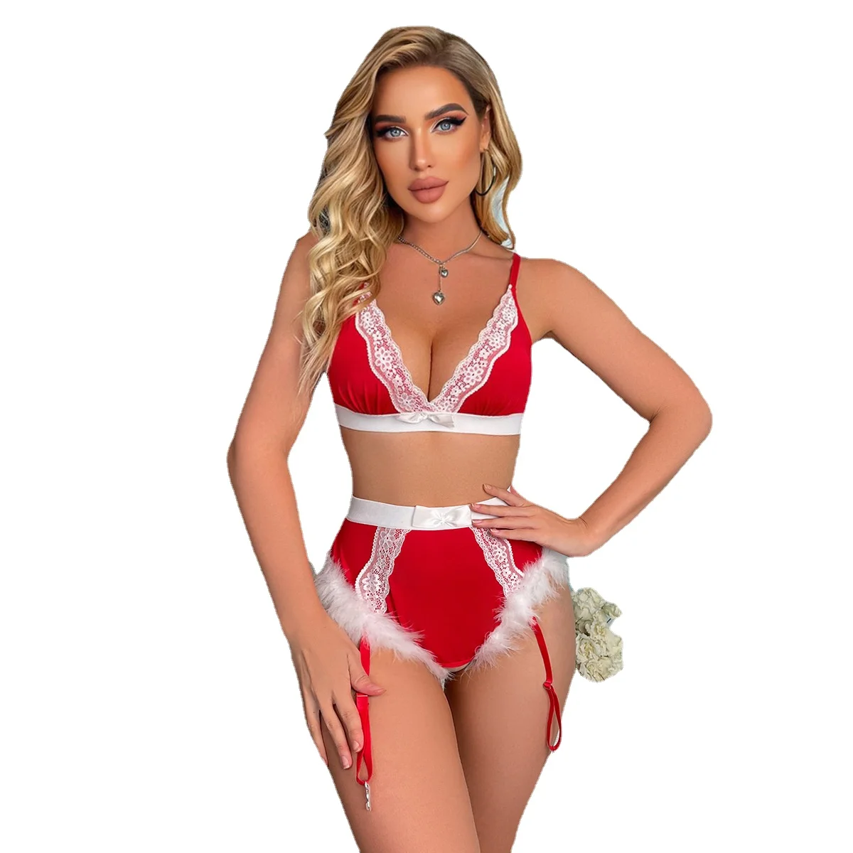 

Sexy Christmas Lingerie Erotic Transparent Sleepwear Red Lace Cosplay Costumes Ladies Babydoll For Gifts