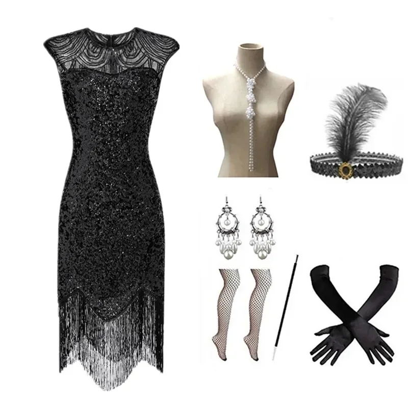 

Party Eveing Dress Round Neck Gatsby Retro Bodycon Y2K Banquet Evening Dress 1920 Vintage Sequined Tassel Sexy Dress