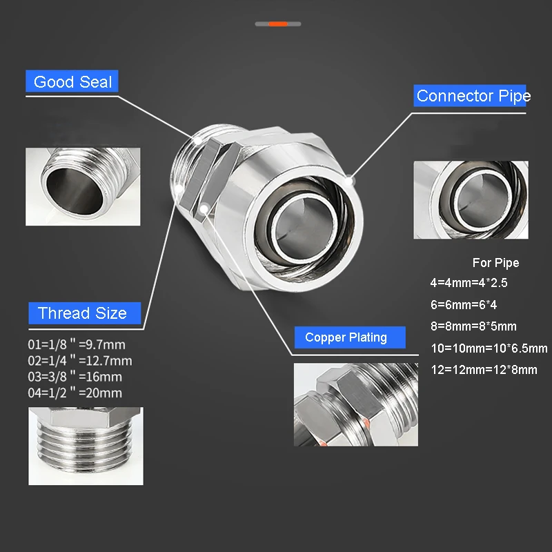 Copper Pneumatic Fittings Air Fitting OD 4 6 8 10 12 mm Thread 1/8 3/8 1/2