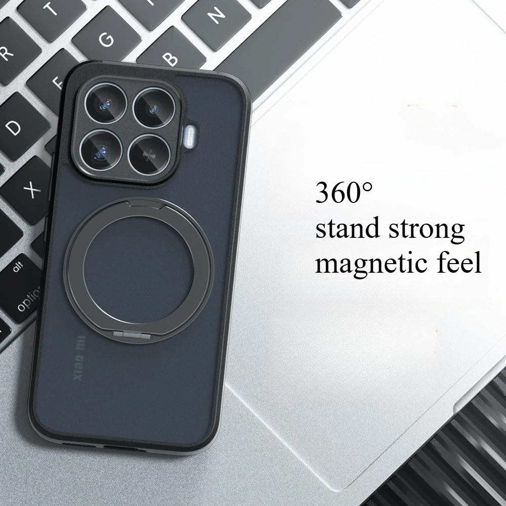 Enhanced Magnetic Rotating Stand Acrylic Case - Shockproof & Skin-Friendly with MagSafe Wireless Charging Compatibility