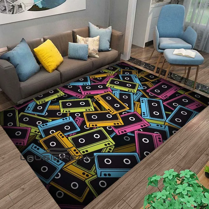 

Retro Cassette Music Tape Printed Wood Floor Mats Children's Room Decoration Video Game Pattern Play Area Crawling Mat Carpet