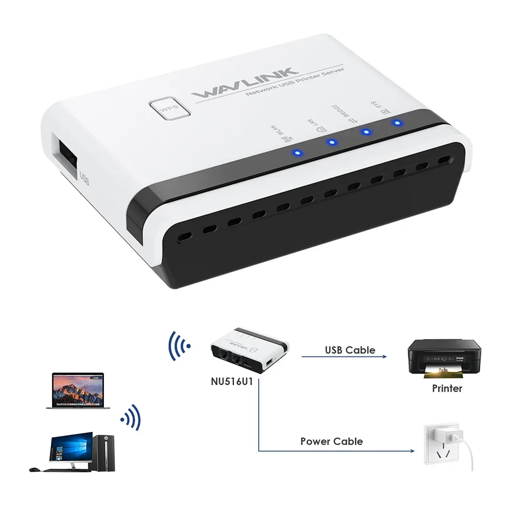 USB 2.0 Print Server LAN Ethernet Networking Printers Power Adapter USB Hub 100Mbps for PC USB Hub Splitter Wifi Print Server
