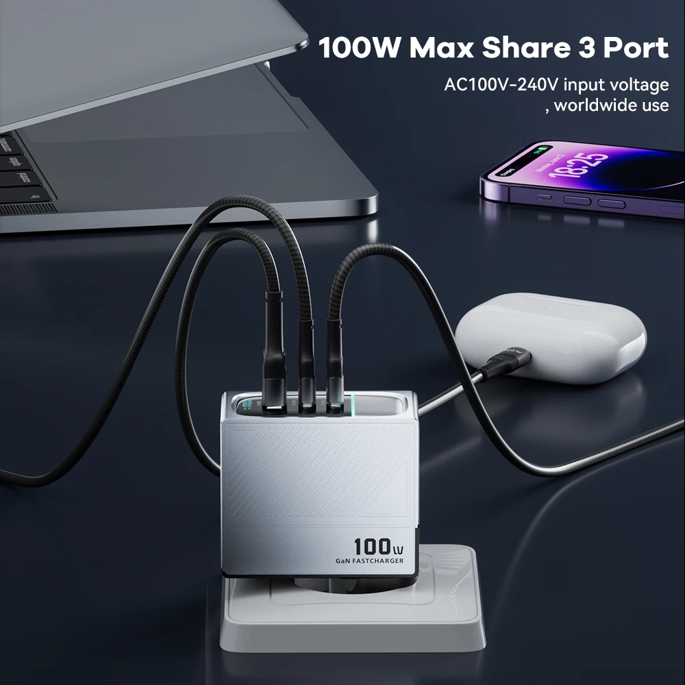 100W GaN Charger USB Type C Quick Charge PD QC 4.0 3.0 Fast Charger For iPhone 14 13 Pro Max Samsung S23 Xiaomi Macbook Tablet