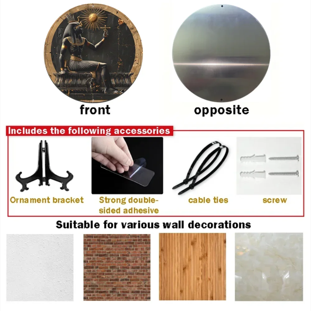 Round Aluminum Flat Sign, Egyptian Pharaoh Figure Themed, Perfect for Office Room, Home Door Decor, Abstract Designed, 2D - Image 5