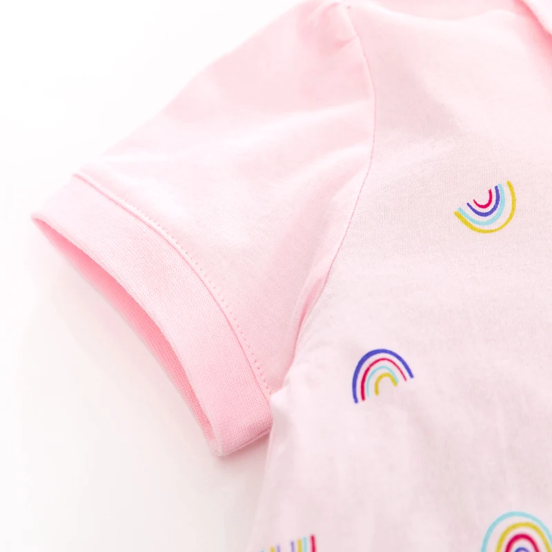 Girls Polo Dresses Summer Kids Cotton Clothes Pink Rainbow Print Baby Girls Casual Dress