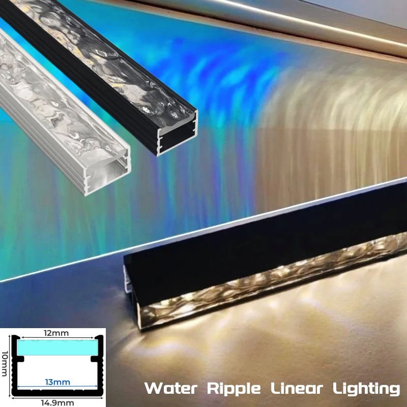 3D Water Ripple LED Aluminum Profile Hidden Recessed Cabinet Shelf Layer Lamp Bedroom Backlight Wall Linear Hard Bar Strip Light