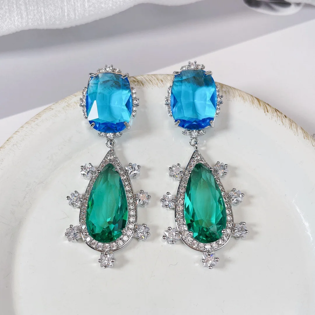 Bilincolor  Colored Zircon Flower Droplet Shaped Earrings for Women