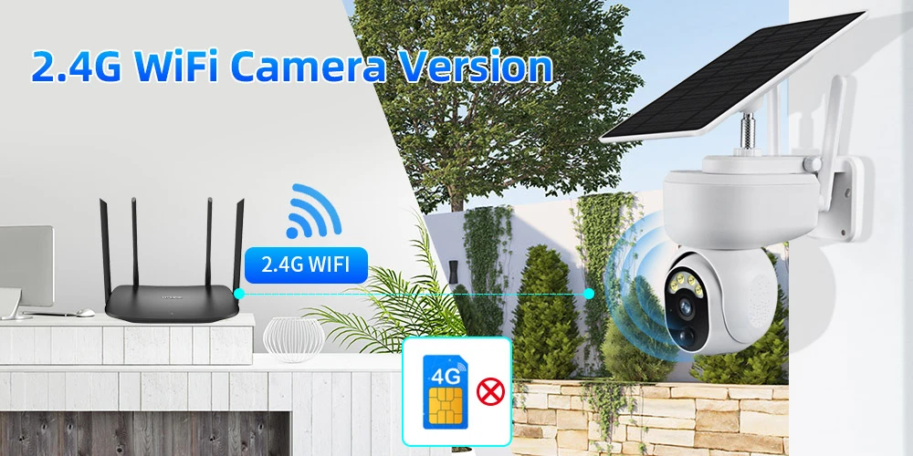 4MP 4G LTE Solar Camera Outdoor WiFi Security Camera PTZ Auto Tracking Color Nig