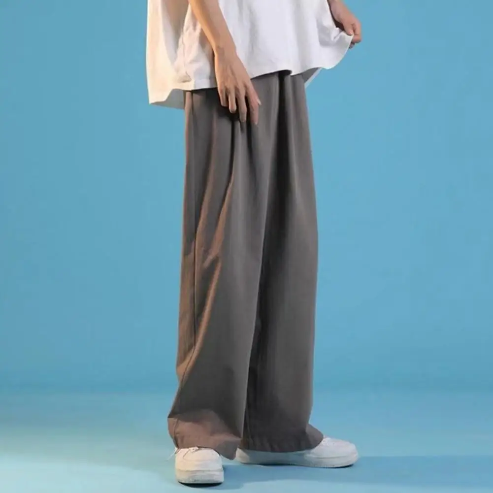 Men Straight Pants Streetwear Men's Drawstring Sweatpants with Wide Leg Deep Crotch for Casual Sports Style Elastic Waist Loose