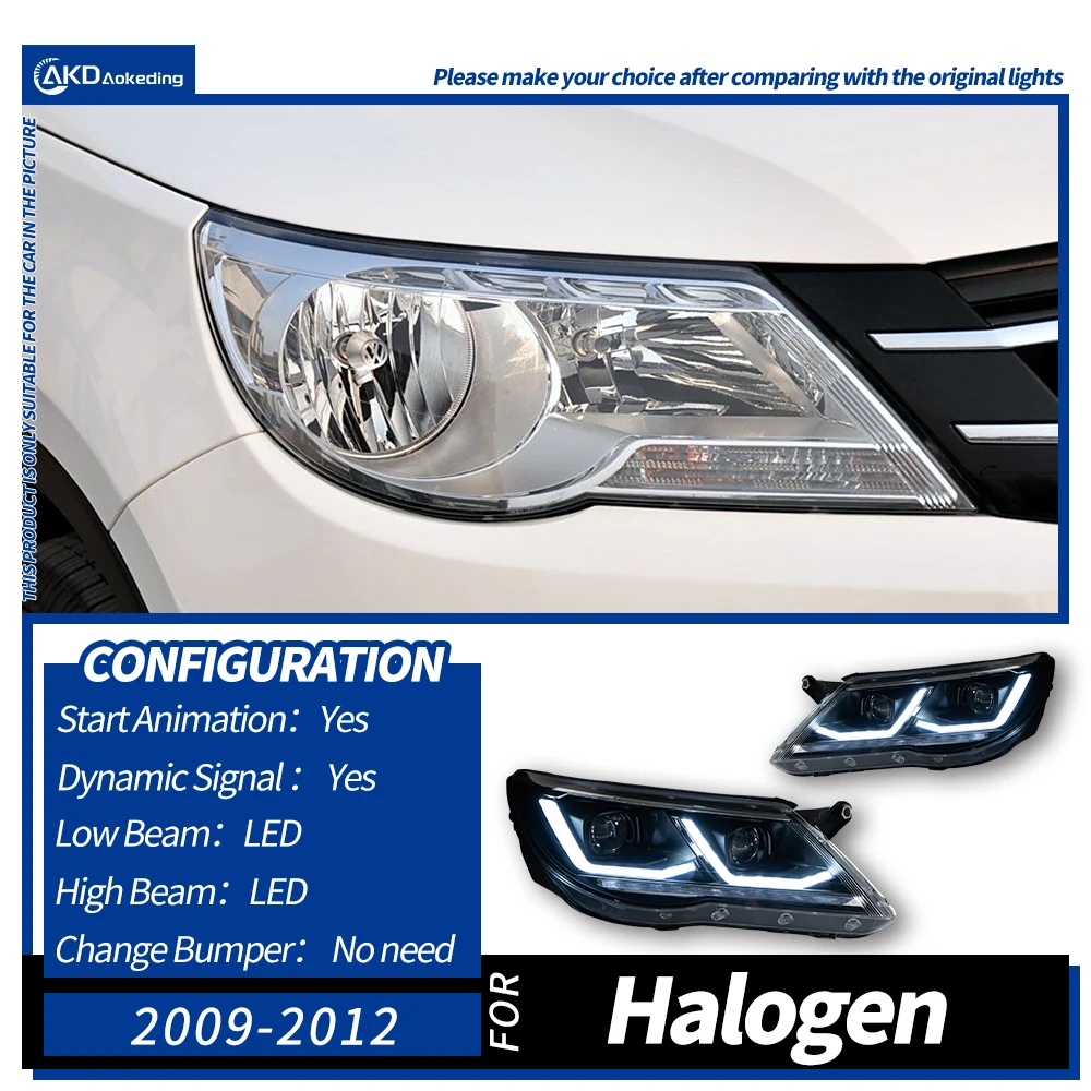 2 adet araba Styling için VW Tiguan farlar 2007-2012 Tiguan 5N.I kafa lambası LED projektör lensi DRL ön otomotiv aksesuarları