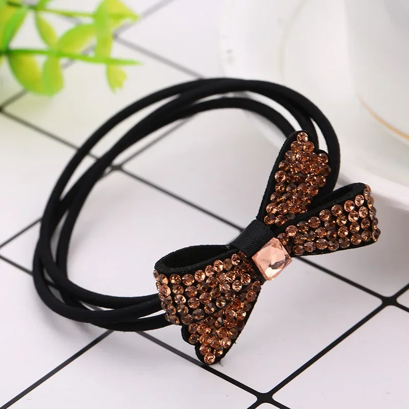 

Korean Shiny Rhinestone Bowknot Elastic Hair Bands for Girl Women Fashion Ponytail Holder Full Diamond Hair Accessories