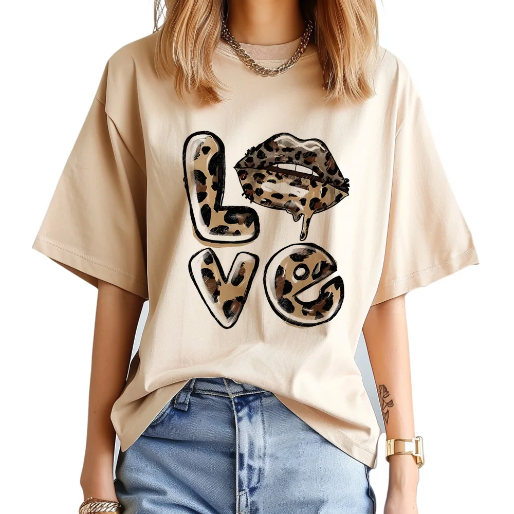 

Leopard Love Heart Tee women streetwear harajuku summer t shirt female 2000s clothing