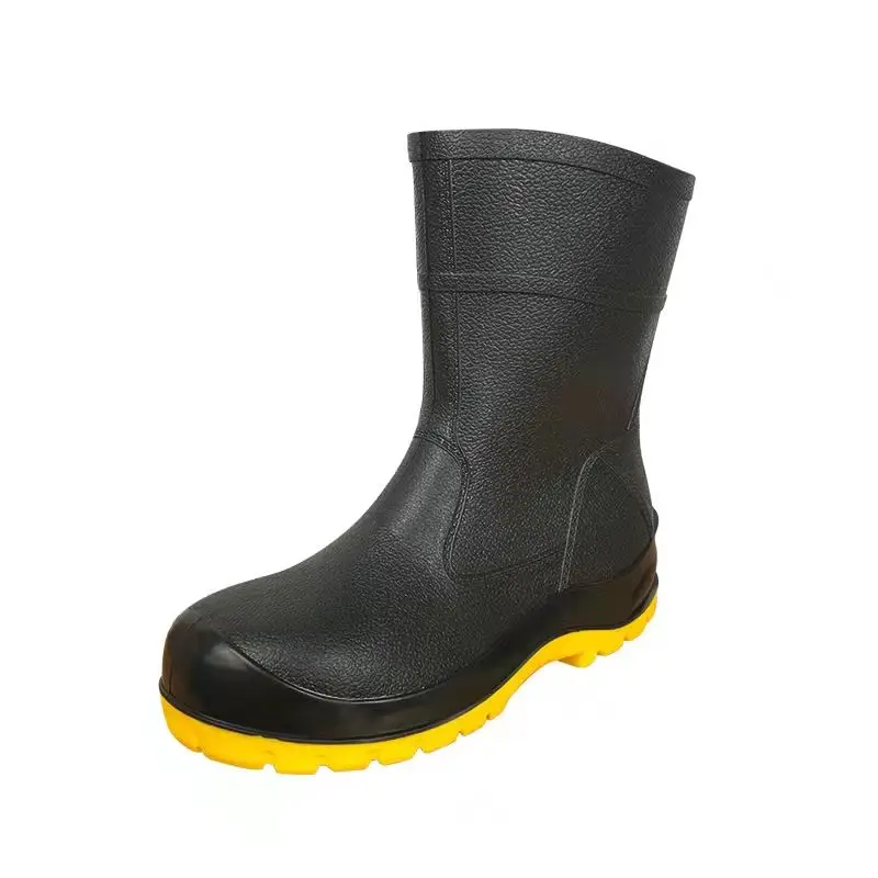 

New Women Men Fashion Steel Toe Rain Boots Mid-calf Waterproof Steel Sole Rainboots Outdoor Slip-resistant Water Shoes Wellies