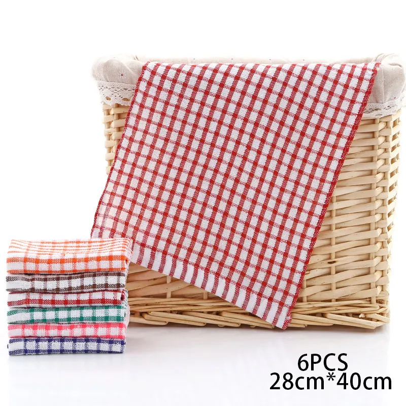 Tea Towel 6PCS 28*40cm Cotton Kitchen Towel Absorbent Clean Dish Towels Kichen Cleaning Supplies