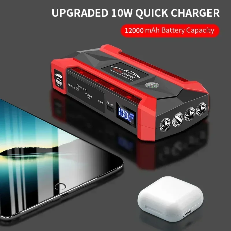 12000mAh Portable Car Jump Starter Power Bank Car Booster Charger 12V Starting Device Petrol Diesel Emergency Booster