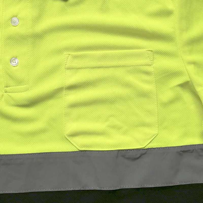 Two Tone Long Sleeve Safety Polo Shirt Orange High Visibility Reflective Shirt Pockets Hi vis work shirt