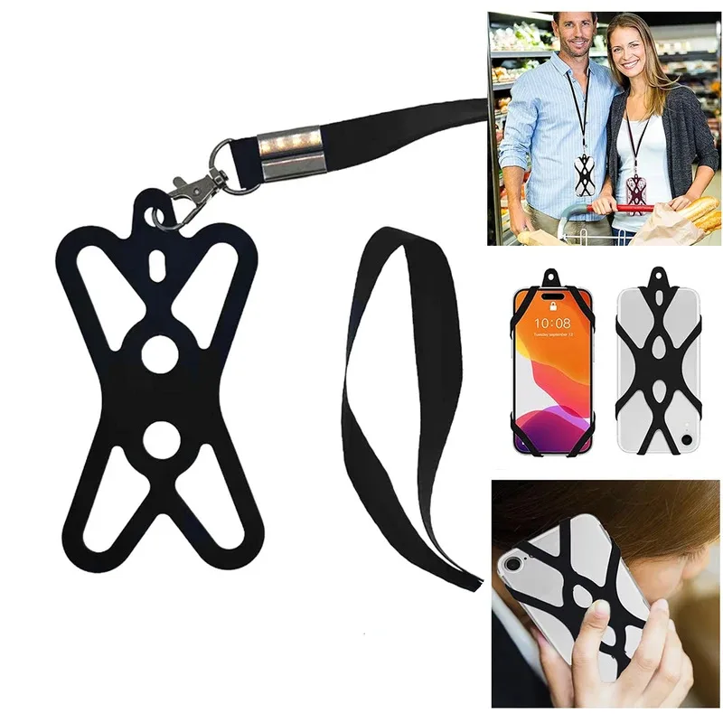 Cordini per telefono intorno al collo, cinturino per telefono 2 in 1 con supporto per telefono in silicone e toppa per iPhone La maggior parte dei telefoni cellulari - immagine 2