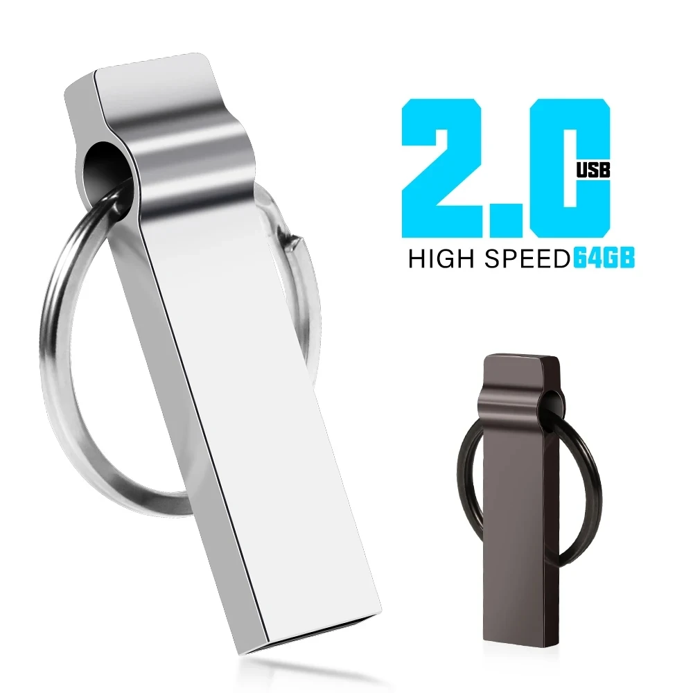 

High Speed USB Flash Drives 64GB Silver Metal Whistle Memory Stick Black Key Ring Pen Drive Creative Business Gift