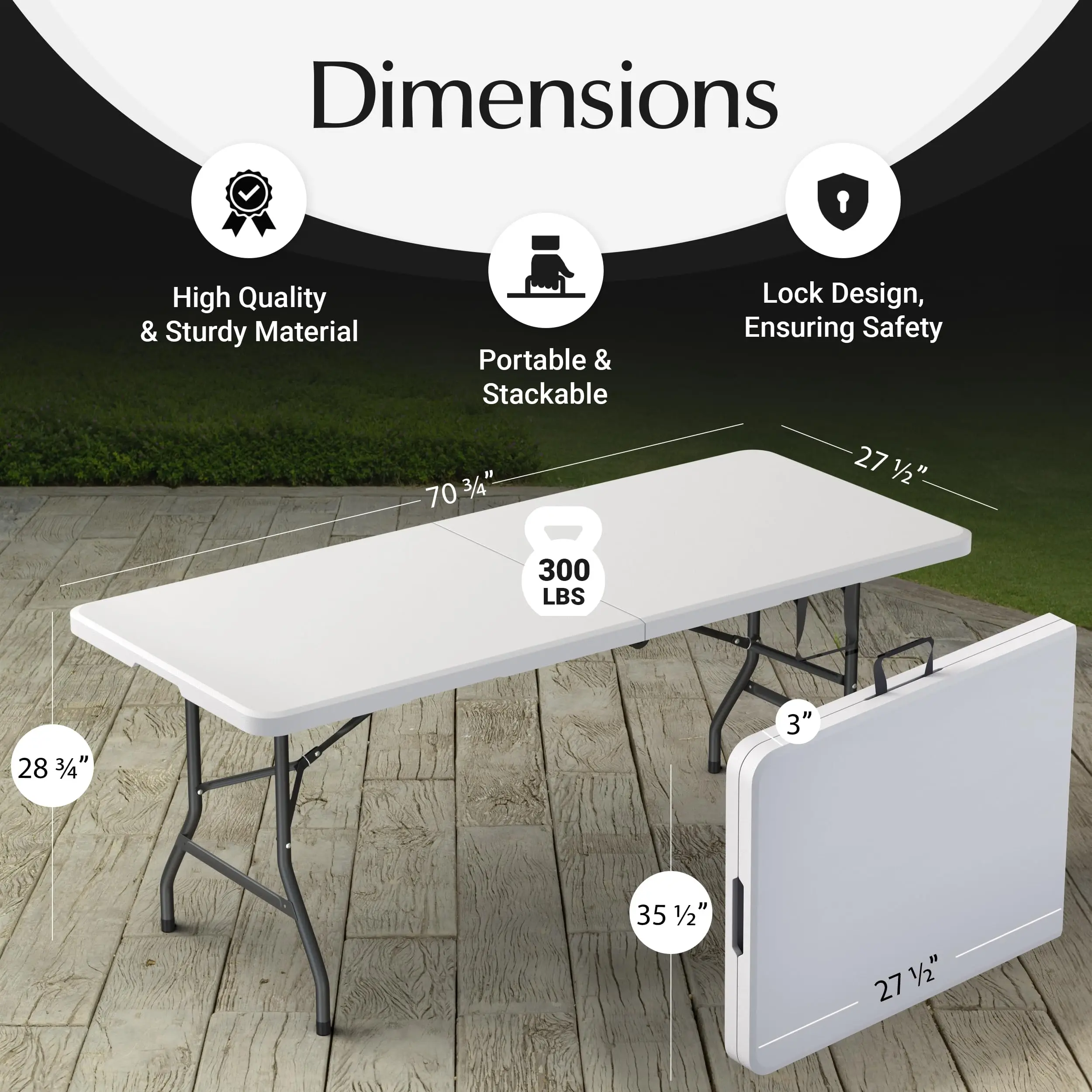 6 Feet Foldable Table with Built in Handle \u0026 Steel Legs | Heavy Duty  Portable | Perfect for Party And Picnic Indoor - AliExpress, image size:2500x2500