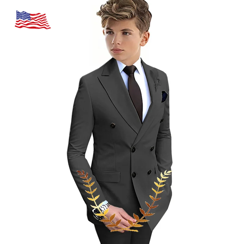 Beige Boys Suit 2 Pieces Double-Breasted Notch Lapel Flat Slim Fit Casual Tuxedos For Wedding (Blazer+Pants) boys suits