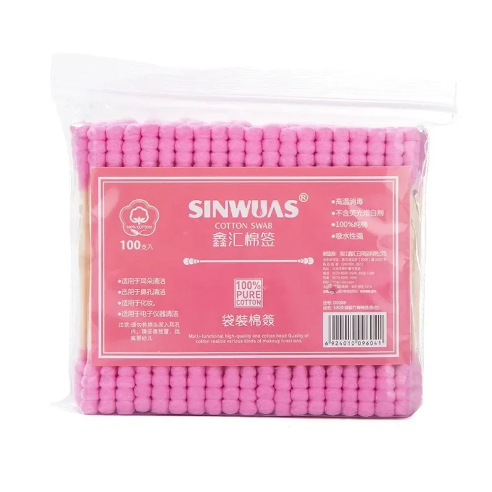 100-300Pcs Pink Double Head Cotton Swab Sticks Female Make Up Remover Cotton Buds Tip for Medical Nose Ears Cleaning Accessories cotton swabs disposable cotton swabs