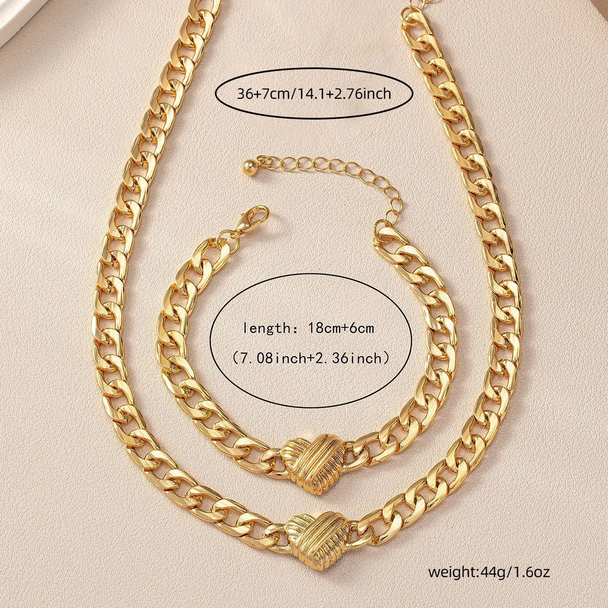Fashion accessories - Retro versatile - Simple heart-shaped necklace and bracelet set - Ideal gift for dates or Valentine's Day - 2