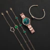 5PCS/Set Fashion Green Dial Women Quartz Watch Steel Band Watches Bracelets Set（Without Box） 4